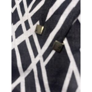 Calvin Klein Womens Blouse Size L Black/White Pleated with Gold Detail Strings